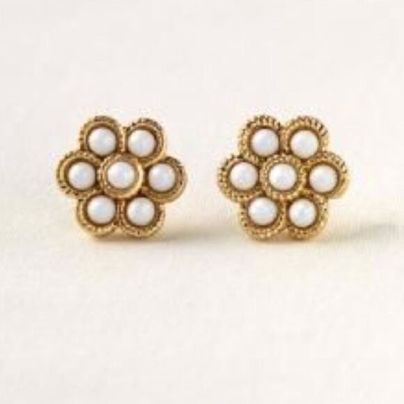 Stella & Dot Paradise Flower Stud Earrings White Crystal Vintage Rare - Picture 4 of 5